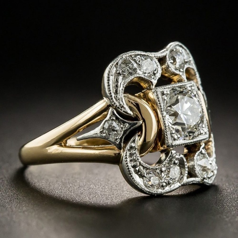 NEW Vintage Gold Round Diamond Art Deco Ring - Picture 2 of 12